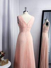 Vintage Dress, A-line V-neck Ruffles Floor-Length Chiffon Dress