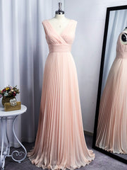 Dream, A-line V-neck Ruffles Floor-Length Chiffon Dress