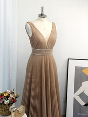 Evening Dress Elegant, A-line V-neck Ruffles Floor-Length Dress