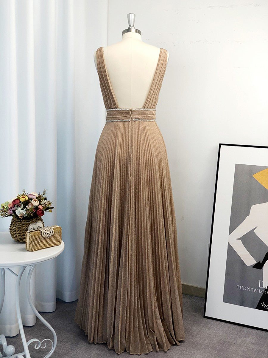 2034 Prom Dress, A-line V-neck Ruffles Floor-Length Dress