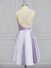 Homecoming Dress Sweetheart, A-line V-neck Ruffles Short/Mini Elastic Woven Satin Dress