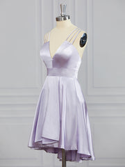 Homecoming Dresses Sweetheart, A-line V-neck Ruffles Short/Mini Elastic Woven Satin Dress