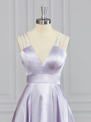 Homecoming Dresses For Middle School, A-line V-neck Ruffles Short/Mini Elastic Woven Satin Dress
