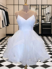 Bridesmaids Dress Inspiration, A-line V-neck Ruffles Short/Mini Tulle Dress