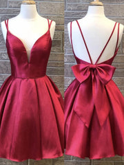 Party Dress Size 19, A Line V Neck Short Burgundy Backless Prom Dresses, Short Wine Red Formal Homecoming Dresses