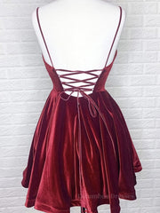 Formal Dresses Long Gowns, A Line V Neck Short Burgundy Prom Dresses, Short Wine Red Formal Homecoming Dresses