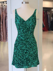 Prom Dressed Ball Gown, A Line V Neck Short Green Prom Dresses, Short Green Homecoming Graduation Dresses