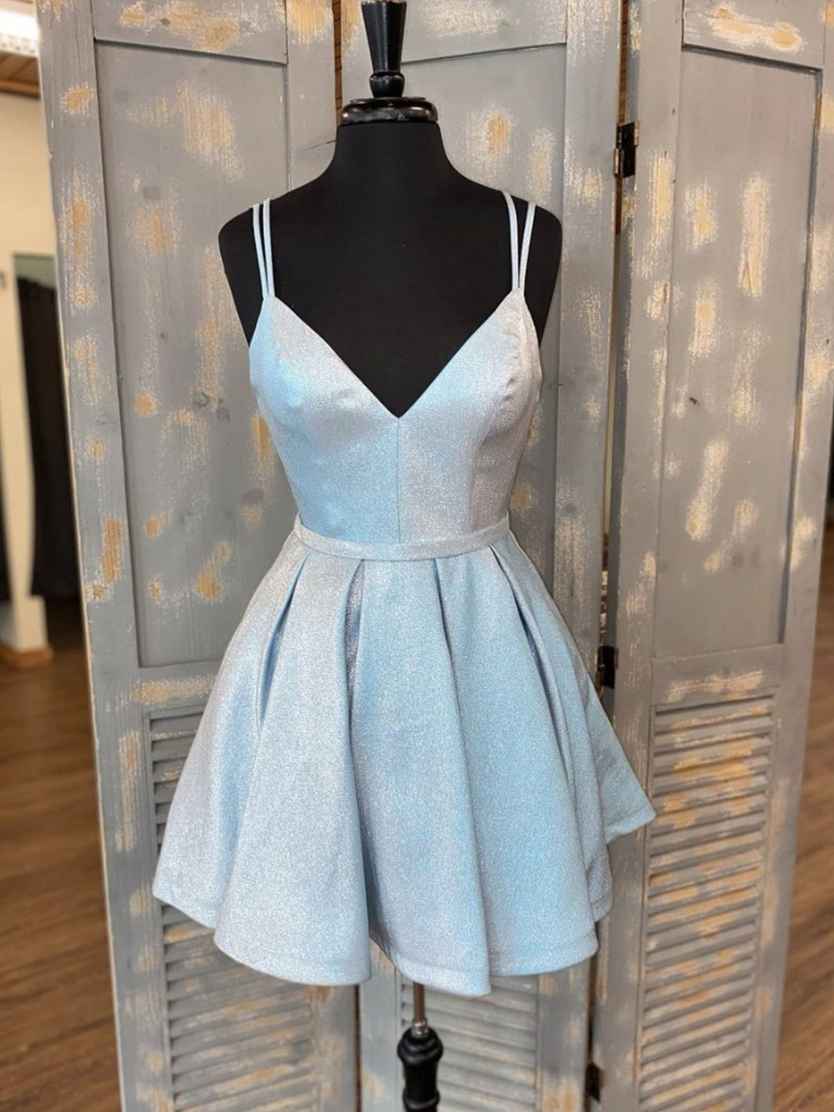 Prom Dresses For Adults, A Line V Neck Short Light Blue Prom Dresses, Short V Neck Light Blue Formal Homecoming Dresses