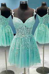 Prom Dresses For Teens, A Line V Neck Short Royal Blue Pink Green Lace Prom Dresses, Short Royal Blue Pink Green Lace Formal Homecoming Dresses
