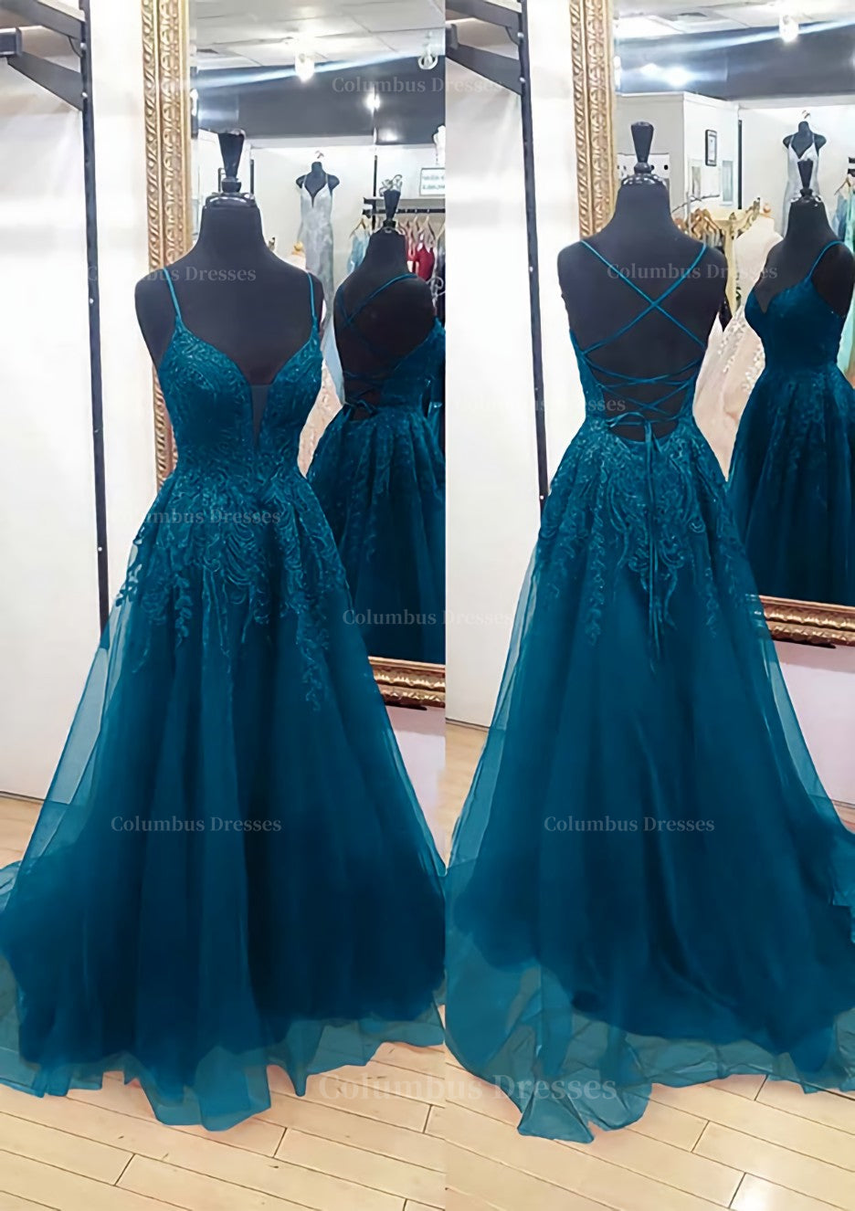 Party Dress Up Ideas Halloween Costumes, A-line V Neck Sleeveless Chapel Train Tulle Prom Dress With Appliqued Lace