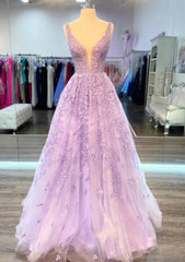 Bridesmaid Propos, A-line V Neck Sleeveless Long/Floor-Length Lace Prom Dress With Beading