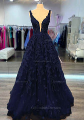 Bridesmaid Dresses Modest, A-line V Neck Sleeveless Long/Floor-Length Lace Prom Dress With Beading