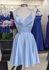 Party Dresses With Sleeves, A-line V Neck Sleeveless Short/Mini Charmeuse Homecoming Dress with Pleated