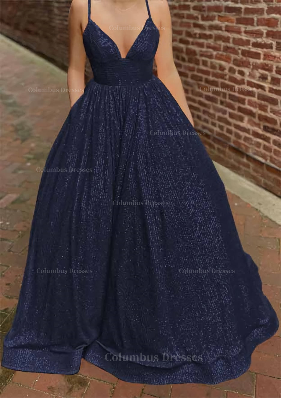 Prom Dresses 2047, A-line V Neck Sleeveless Sweep Train Sequined Prom Dress with Pockets