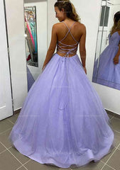 Formal Dress For Teens, A-line V Neck Spaghetti Straps Long/Floor-Length Glitter Prom Dress With Pockets
