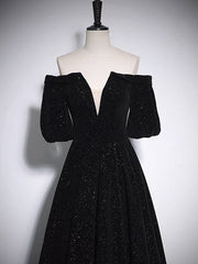 Formal Dresses Prom, A-Line V Neck Velvet Black Long Prom Dress, Black Formal Evening Dress