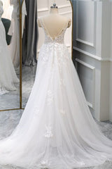 Wedding Dress Fitting, A Line V Neck White Lace Long Prom Dress, White Lace Wedding Dress, White Formal Evening Dress