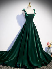 Party Dress Winter, A-Line Velvet Green Long Prom Dresses, Green Formal Evening Dresses