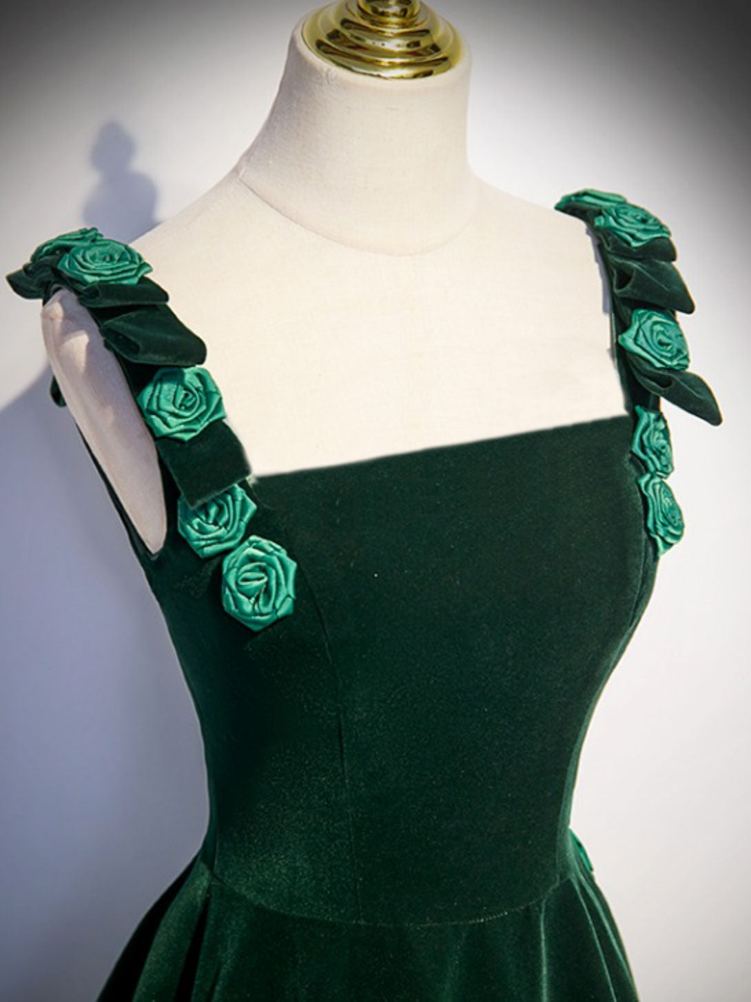 Party Dresses Winter, A-Line Velvet Green Long Prom Dresses, Green Formal Evening Dresses