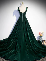 Party Dresses Australia, A-Line Velvet Green Long Prom Dresses, Green Formal Evening Dresses