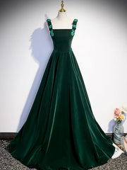 Party Dresses Lace, A-Line Velvet Green Long Prom Dresses, Green Formal Evening Dresses