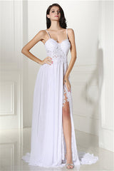 Dress, A-line White Evening Dresses Straps Chiffon Long Formal Dresses