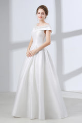 Wedding Dress Off The Shoulder, A-Line White Satin Lace Off The Shoulder Wedding Dresses