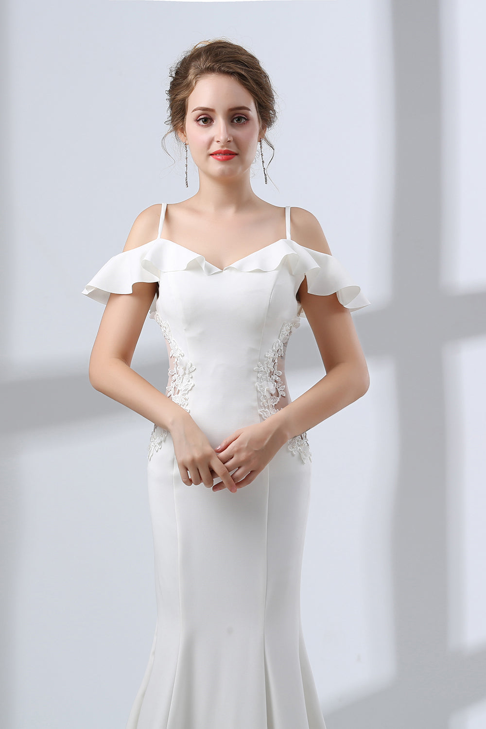 Formal Dresses Truworths, A-Line White Satin Short Sleeve Off the Shoulder Prom Dresses