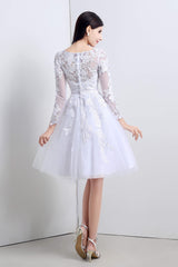 Formal Dress Homecoming, A-Line White Tulle Appliques Long Sleeve Homecoming Dresses