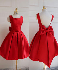 Tights Dress Outfit, Cute A Line Satin Short Prom Dress, With Bow Evenig Dress