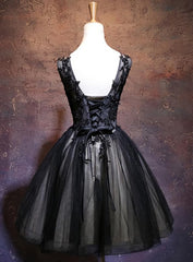 Formal Dresses Style, Adorable Black V-neckline Lace and Tulle Party Dress, Short Prom Dress