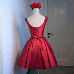 Bow Dress, Adorable Cute Wine Red Satin Short Prom Dress , New Party Dress