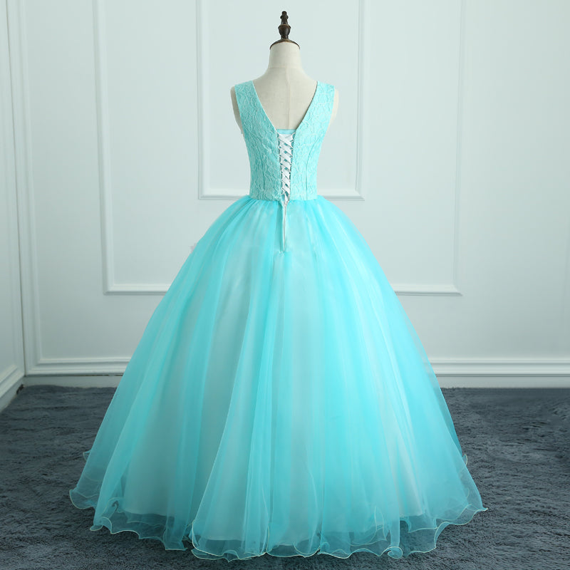 Prom Dress Designers, Adorable Light Blue Tulle with Flowers Floor Length Ball Gown Formal Dress, Blue Sweet 16 Dresses