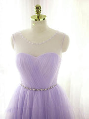Bridesmaid Dresses Gowns, Adorable Light Purple Round Neckline Beaded Short Prom Dress, Cute Homecoming Dress
