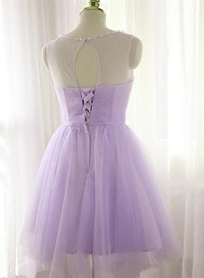 Bridesmaid Dresses Summer, Adorable Light Purple Round Neckline Beaded Short Prom Dress, Cute Homecoming Dress