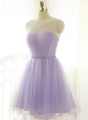 Bridesmaid Dresses Spring, Adorable Light Purple Round Neckline Beaded Short Prom Dress, Cute Homecoming Dress