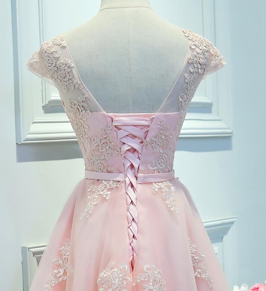 Beauty Dress, Adorable Pink Knee Length Party Dress, Lace Applique Cute Homecoming Dress