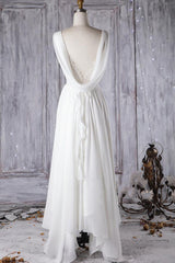 Wedding Dresses Fitted, Affordable A-line Asymmetric Lace Chiffon Open Back Wedding Dress