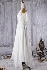 Wedding Dress Fits, Affordable A-line Asymmetric Lace Chiffon Open Back Wedding Dress