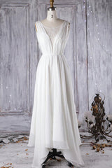 Wedding Dress Fit, Affordable A-line Asymmetric Lace Chiffon Open Back Wedding Dress