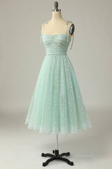 Bridesmaid Dress Vintage, Agave A-line Tie Bow Straps Applique Pleated Mini Homecoming Dress
