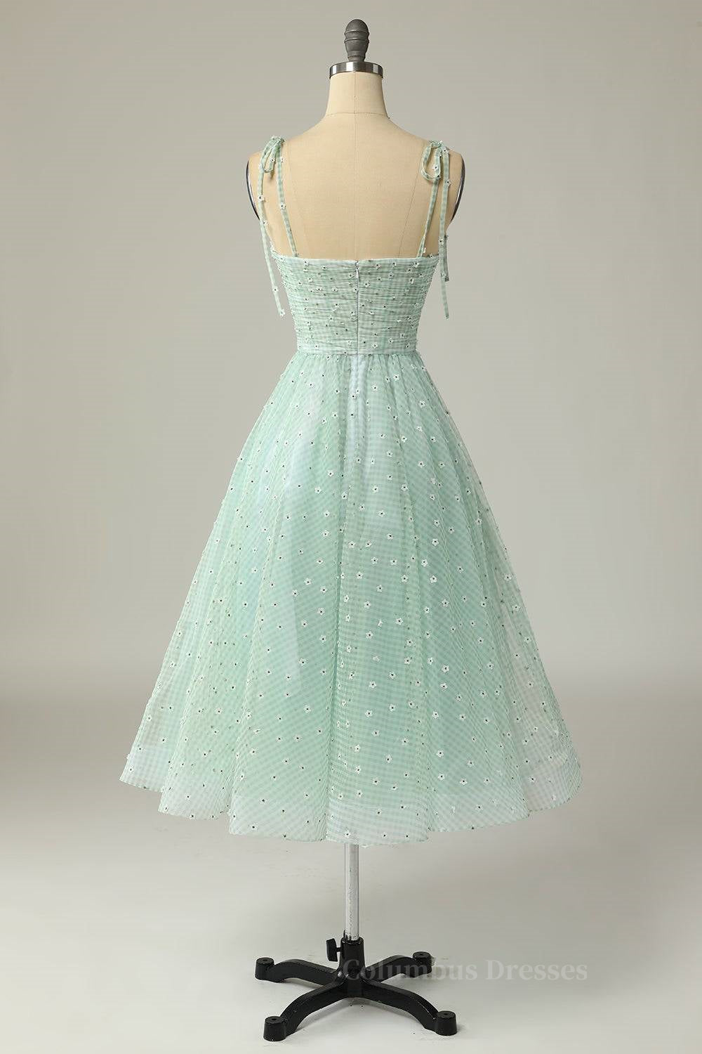 Bridesmaids Dresses Vintage, Agave A-line Tie Bow Straps Applique Pleated Mini Homecoming Dress