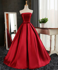 Formal Dresses Gown, Aline Burgundy Satin Long Prom Gown,  Evening Dress
