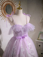 Ball Gown, Aline Lace Short Purple Prom Dress,  Puffy Purple Homecoming Dress
