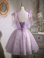 Black Wedding Dress, Aline Lace Short Purple Prom Dress,  Puffy Purple Homecoming Dress