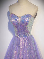 Black Prom Dress, Aline Purple Sweetheart Neck Tulle Long Prom Dress, Purple Evening Dress