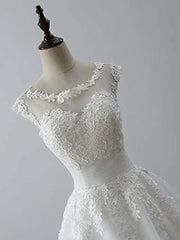 Prom Dress Inspiration, Aline Round Neck Tulle Lace Short White Prom Dress, White Lace Homecoming Dress