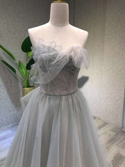 Party Dresses Outfits Ideas, Aline Tea Length Gray Prom Dress, Gray Tulle Homecoming Dress