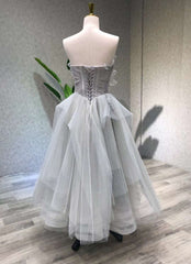Party Dress Outfits Ideas, Aline Tea Length Gray Prom Dress, Gray Tulle Homecoming Dress