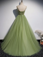 Party Dress Halter Neck, Aline Tulle Green Long Prom Dresses, Green Formal Graduation Dress with Beading